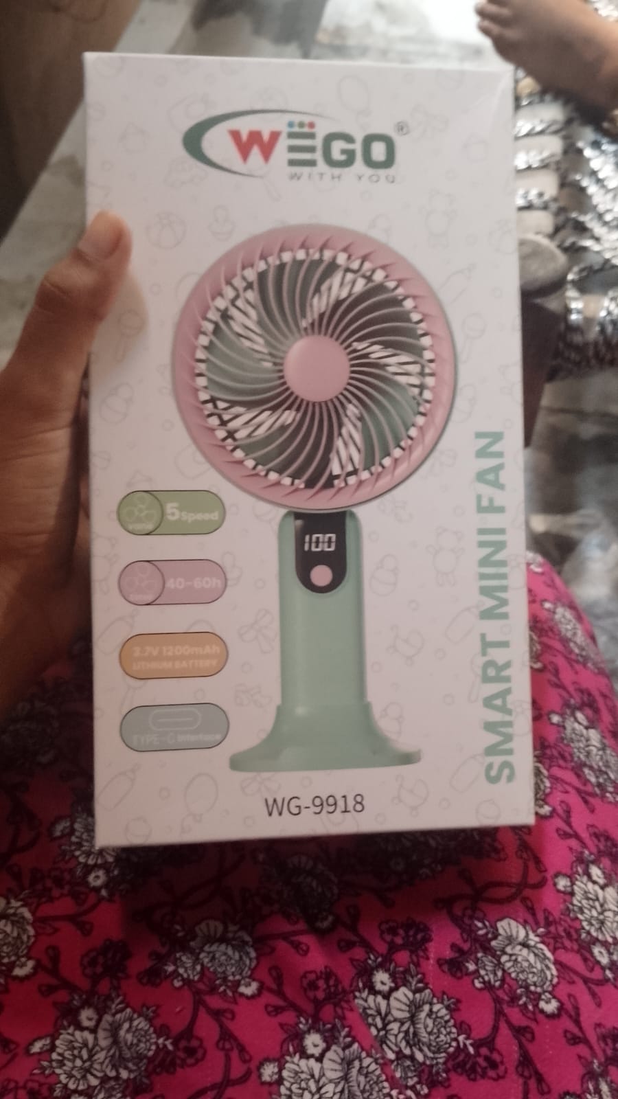 WEGO Smart Fan WG-9918 – Portable Rechargeable USB Fan with Digital Display