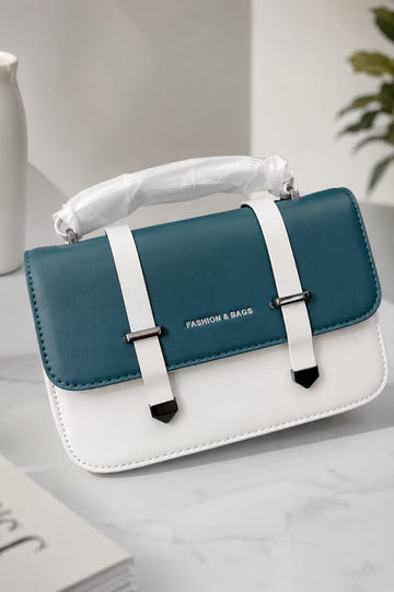 Dual-Tone Teal & White Fashion Top Handle Bag